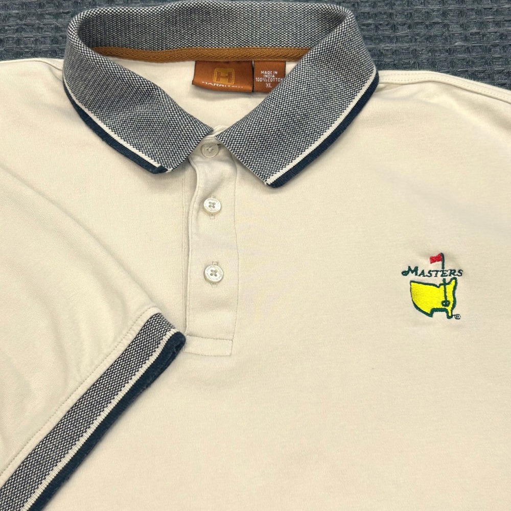 Masters Tournament Polo Shirt Mens XL Harriton Beige Golf Augusta National Logo